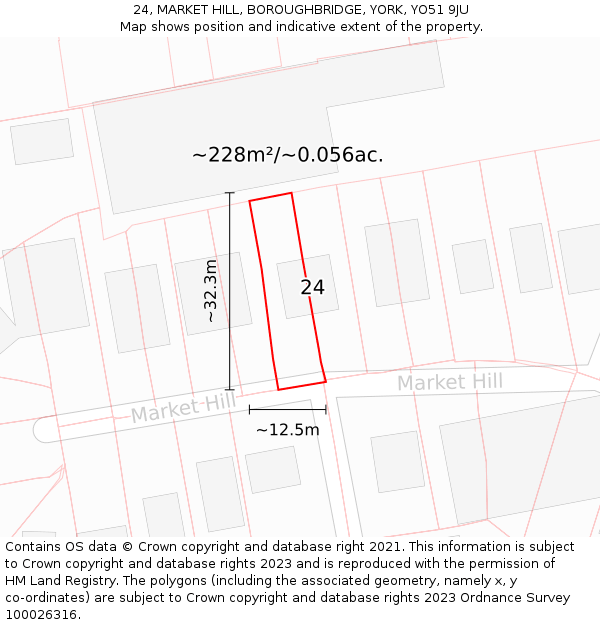 24, MARKET HILL, BOROUGHBRIDGE, YORK, YO51 9JU: Plot and title map