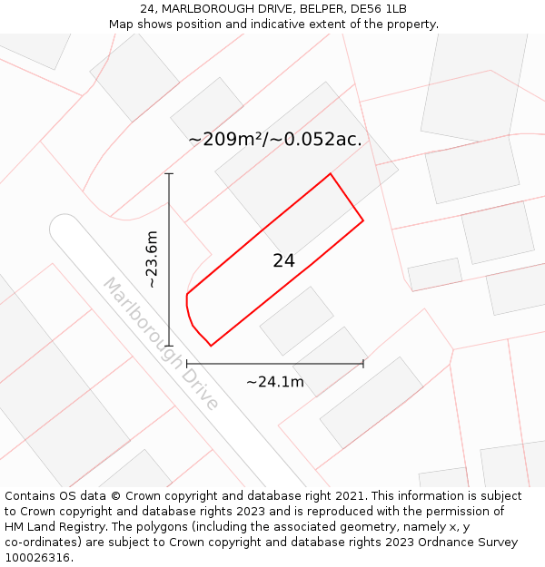 24, MARLBOROUGH DRIVE, BELPER, DE56 1LB: Plot and title map