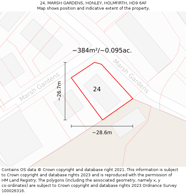24, MARSH GARDENS, HONLEY, HOLMFIRTH, HD9 6AF: Plot and title map