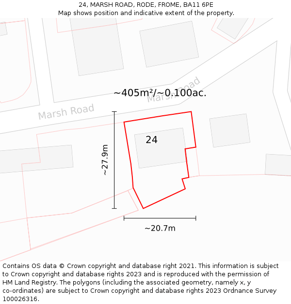 24, MARSH ROAD, RODE, FROME, BA11 6PE: Plot and title map