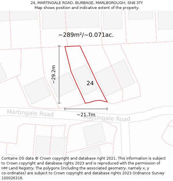 24, MARTINGALE ROAD, BURBAGE, MARLBOROUGH, SN8 3TY: Plot and title map