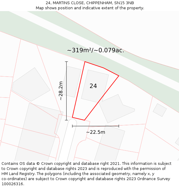 24, MARTINS CLOSE, CHIPPENHAM, SN15 3NB: Plot and title map