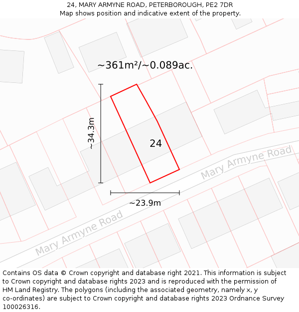 24, MARY ARMYNE ROAD, PETERBOROUGH, PE2 7DR: Plot and title map