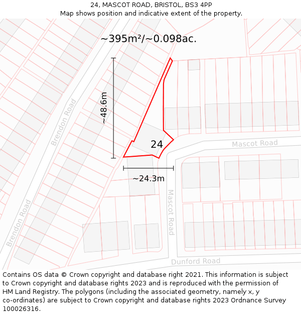 24, MASCOT ROAD, BRISTOL, BS3 4PP: Plot and title map