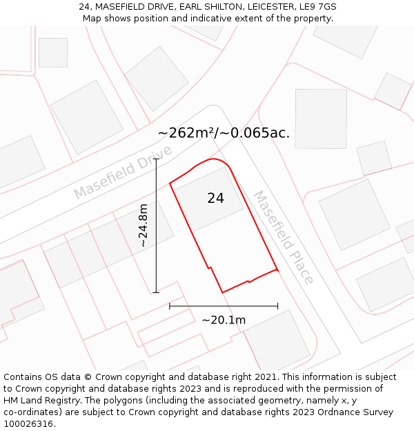 24, MASEFIELD DRIVE, EARL SHILTON, LEICESTER, LE9 7GS: Plot and title map
