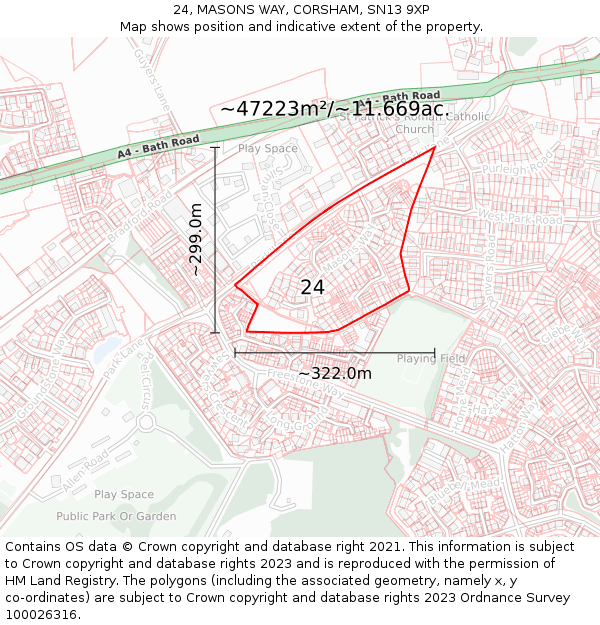24, MASONS WAY, CORSHAM, SN13 9XP: Plot and title map