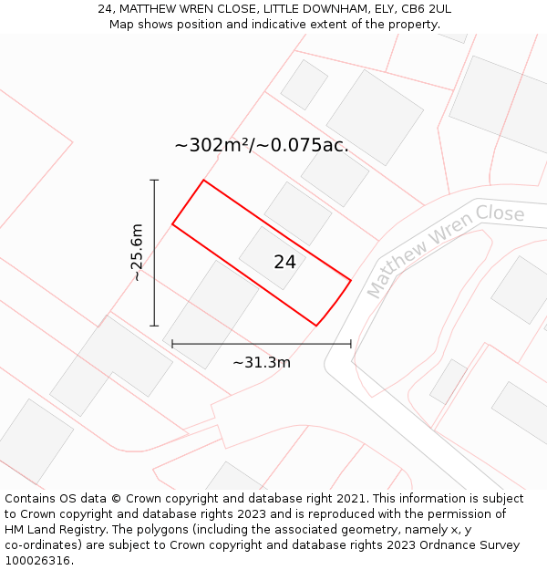 24, MATTHEW WREN CLOSE, LITTLE DOWNHAM, ELY, CB6 2UL: Plot and title map