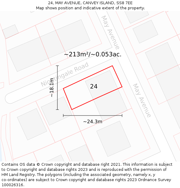 24, MAY AVENUE, CANVEY ISLAND, SS8 7EE: Plot and title map