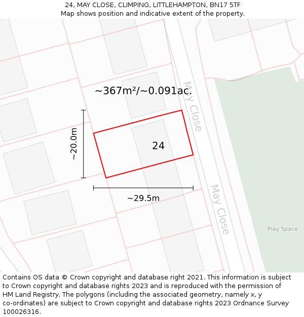 24, MAY CLOSE, CLIMPING, LITTLEHAMPTON, BN17 5TF: Plot and title map