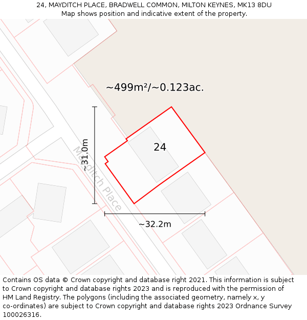 24, MAYDITCH PLACE, BRADWELL COMMON, MILTON KEYNES, MK13 8DU: Plot and title map