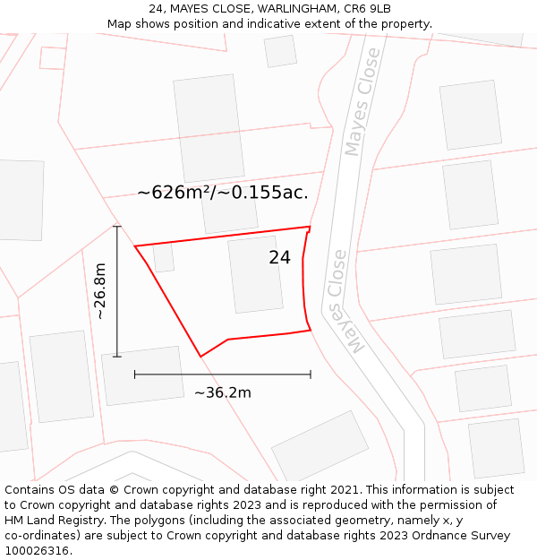 24, MAYES CLOSE, WARLINGHAM, CR6 9LB: Plot and title map