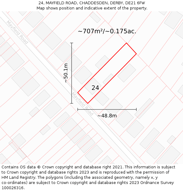 24, MAYFIELD ROAD, CHADDESDEN, DERBY, DE21 6FW: Plot and title map
