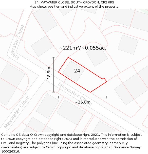 24, MAYWATER CLOSE, SOUTH CROYDON, CR2 0RS: Plot and title map