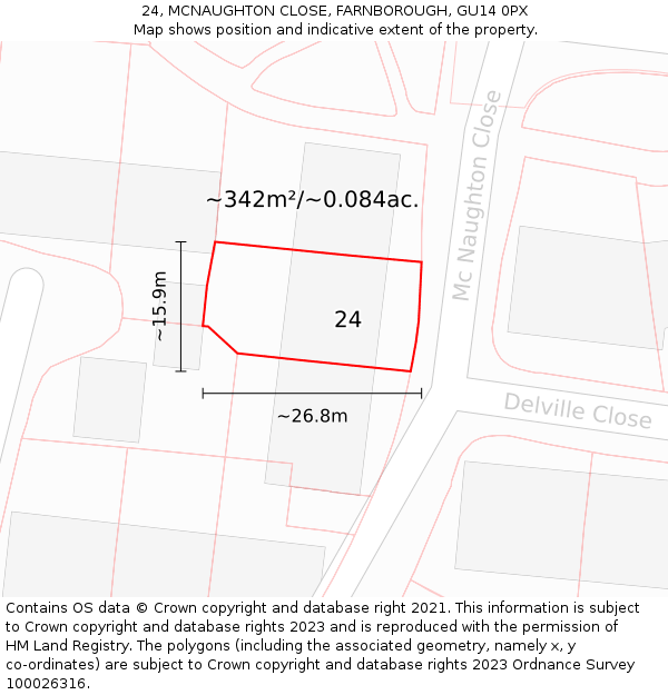 24, MCNAUGHTON CLOSE, FARNBOROUGH, GU14 0PX: Plot and title map