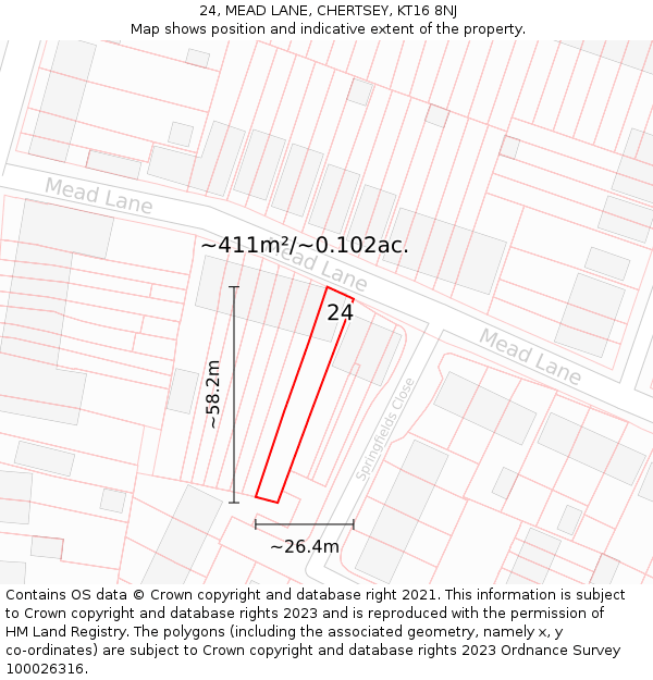 24, MEAD LANE, CHERTSEY, KT16 8NJ: Plot and title map
