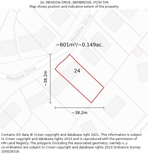 24, MEADOW DRIVE, BEMBRIDGE, PO35 5YA: Plot and title map