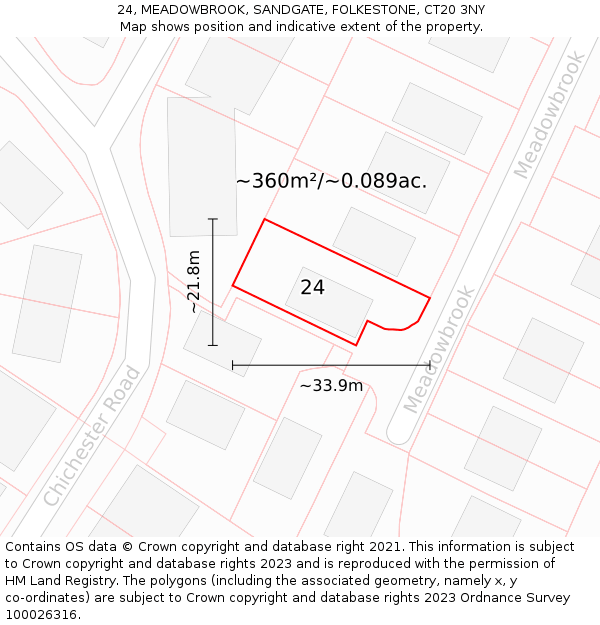 24, MEADOWBROOK, SANDGATE, FOLKESTONE, CT20 3NY: Plot and title map