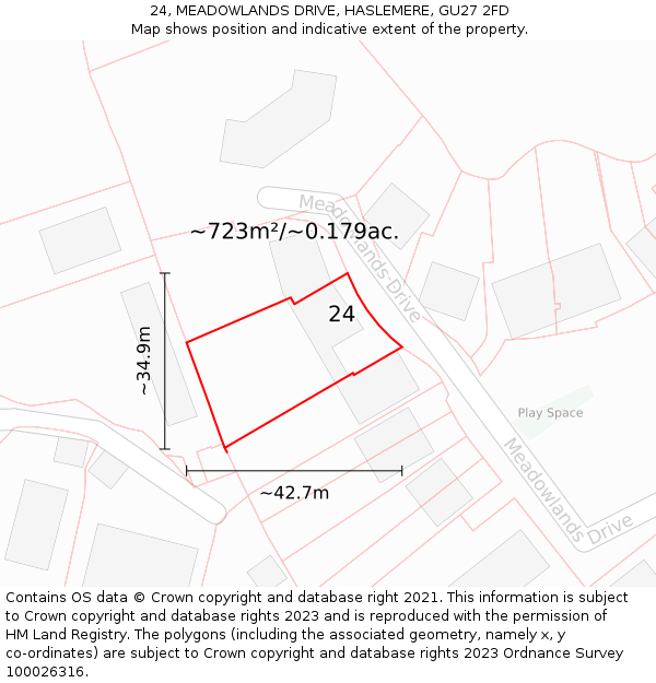 24, MEADOWLANDS DRIVE, HASLEMERE, GU27 2FD: Plot and title map