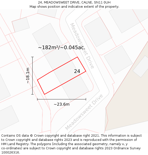 24, MEADOWSWEET DRIVE, CALNE, SN11 0UH: Plot and title map