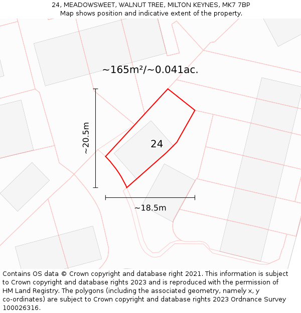 24, MEADOWSWEET, WALNUT TREE, MILTON KEYNES, MK7 7BP: Plot and title map