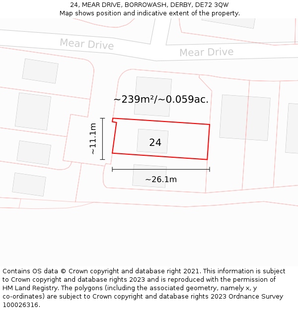 24, MEAR DRIVE, BORROWASH, DERBY, DE72 3QW: Plot and title map