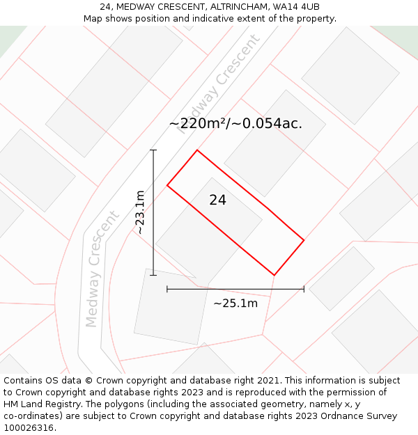 24, MEDWAY CRESCENT, ALTRINCHAM, WA14 4UB: Plot and title map