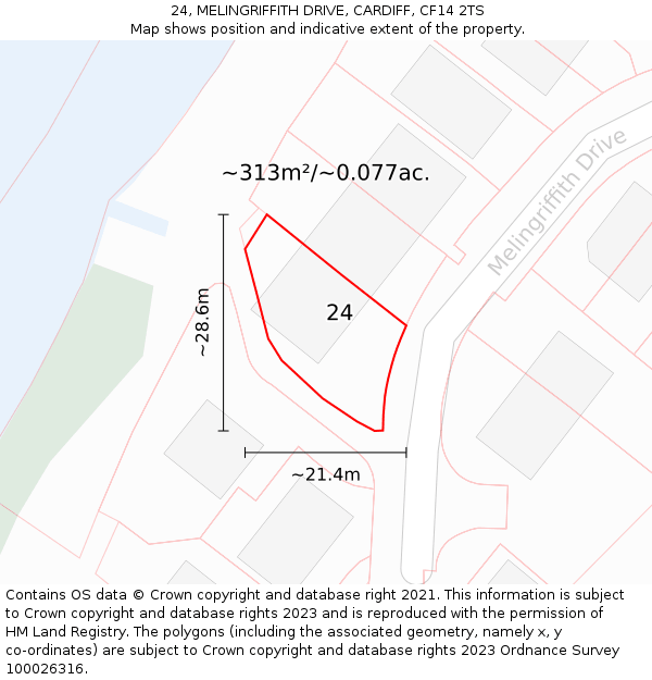 24, MELINGRIFFITH DRIVE, CARDIFF, CF14 2TS: Plot and title map