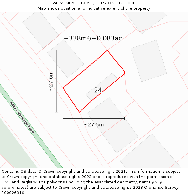 24, MENEAGE ROAD, HELSTON, TR13 8BH: Plot and title map