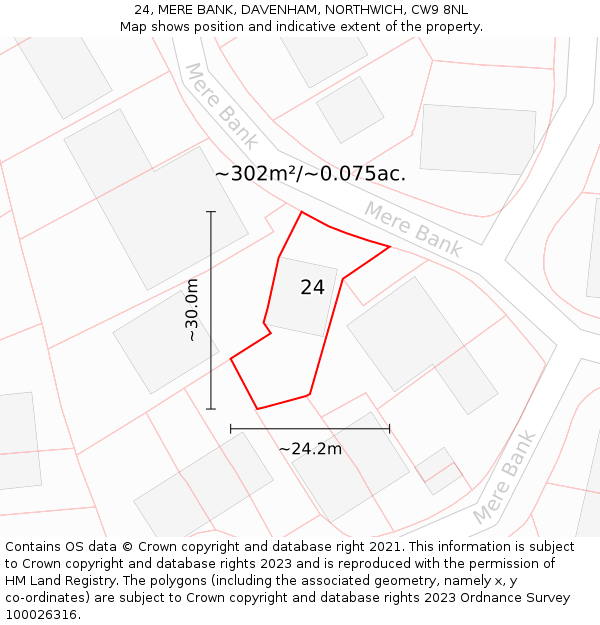 24, MERE BANK, DAVENHAM, NORTHWICH, CW9 8NL: Plot and title map