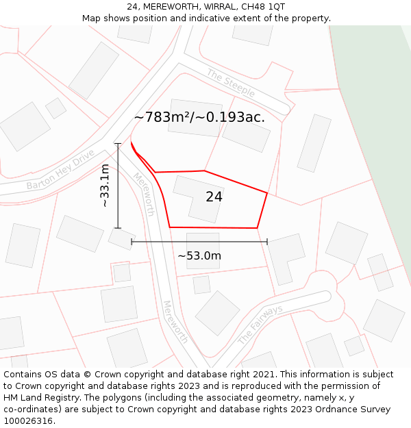 24, MEREWORTH, WIRRAL, CH48 1QT: Plot and title map