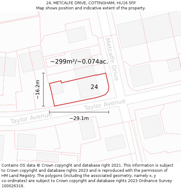 24, METCALFE DRIVE, COTTINGHAM, HU16 5FP: Plot and title map