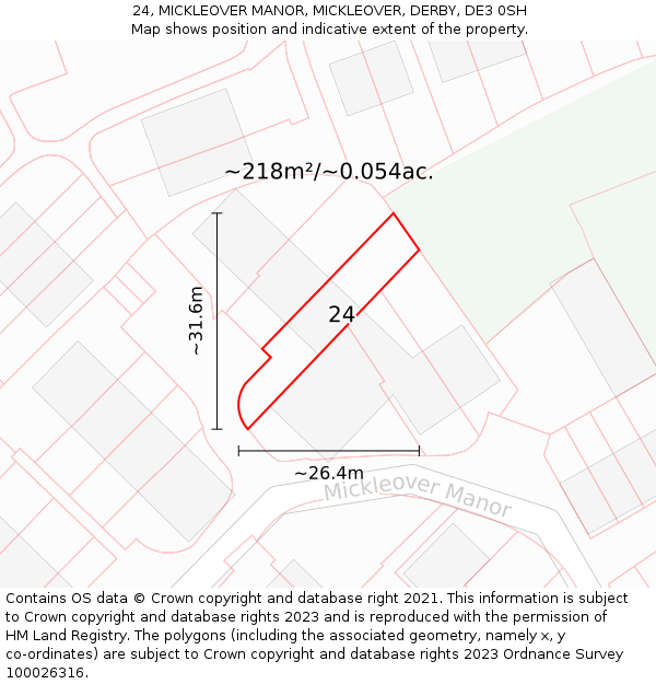 24, MICKLEOVER MANOR, MICKLEOVER, DERBY, DE3 0SH: Plot and title map