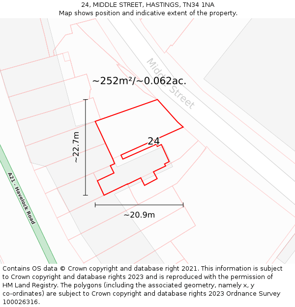 24, MIDDLE STREET, HASTINGS, TN34 1NA: Plot and title map
