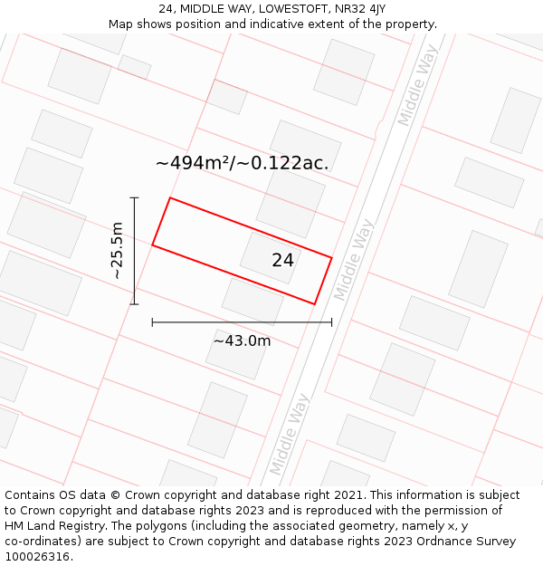 24, MIDDLE WAY, LOWESTOFT, NR32 4JY: Plot and title map