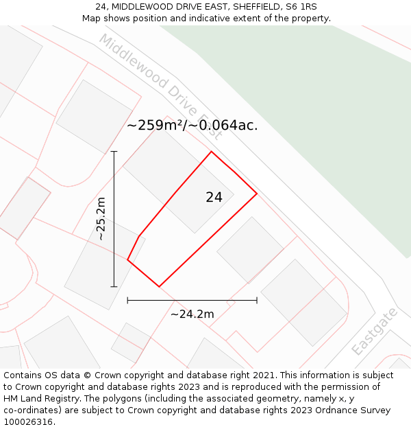 24, MIDDLEWOOD DRIVE EAST, SHEFFIELD, S6 1RS: Plot and title map