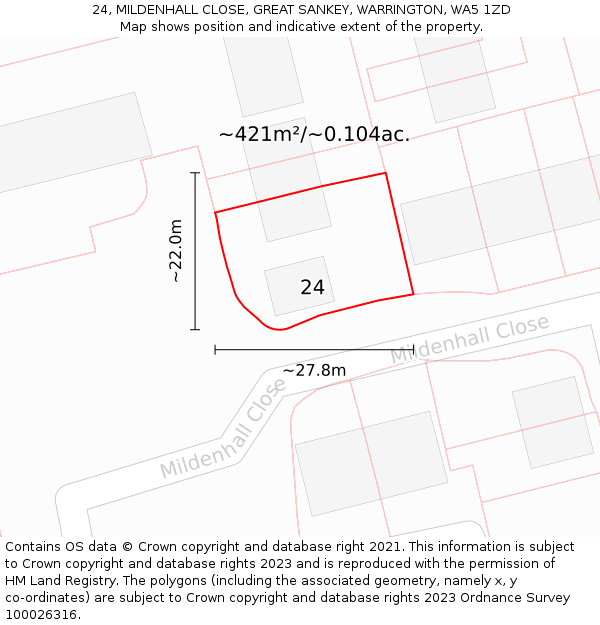 24, MILDENHALL CLOSE, GREAT SANKEY, WARRINGTON, WA5 1ZD: Plot and title map