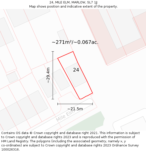 24, MILE ELM, MARLOW, SL7 1JJ: Plot and title map