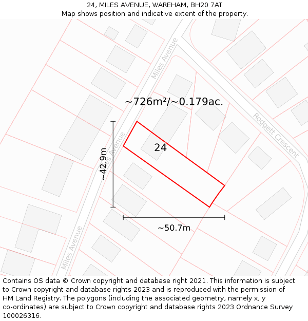 24, MILES AVENUE, WAREHAM, BH20 7AT: Plot and title map