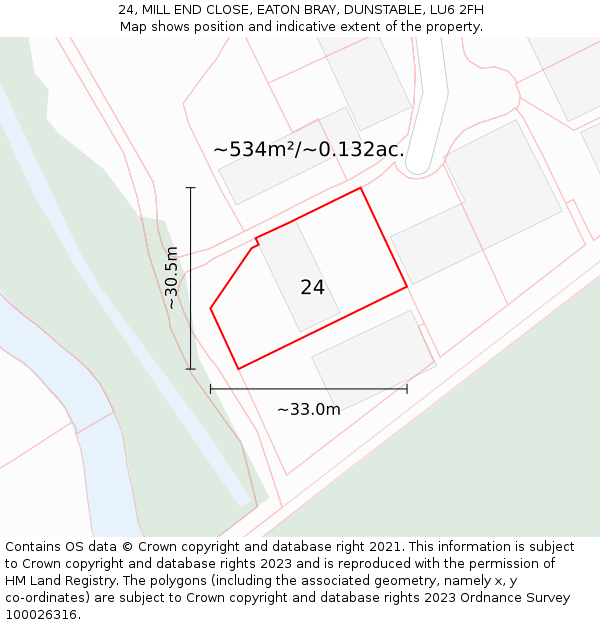 24, MILL END CLOSE, EATON BRAY, DUNSTABLE, LU6 2FH: Plot and title map