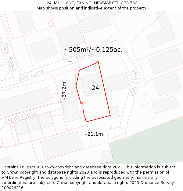 24, MILL LANE, EXNING, NEWMARKET, CB8 7JW: Plot and title map