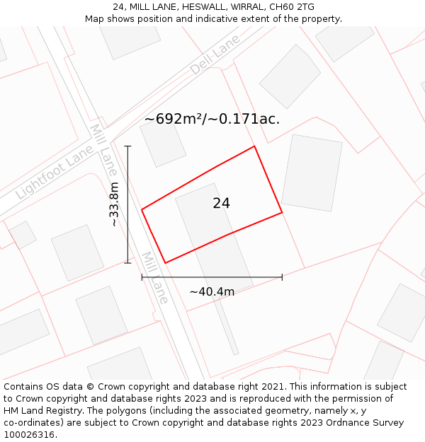 24, MILL LANE, HESWALL, WIRRAL, CH60 2TG: Plot and title map