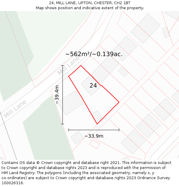 24, MILL LANE, UPTON, CHESTER, CH2 1BT: Plot and title map