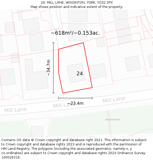 24, MILL LANE, WIGGINTON, YORK, YO32 2PX: Plot and title map