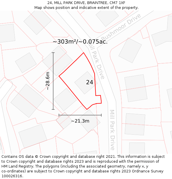 24, MILL PARK DRIVE, BRAINTREE, CM7 1XF: Plot and title map
