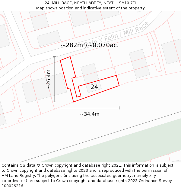 24, MILL RACE, NEATH ABBEY, NEATH, SA10 7FL: Plot and title map