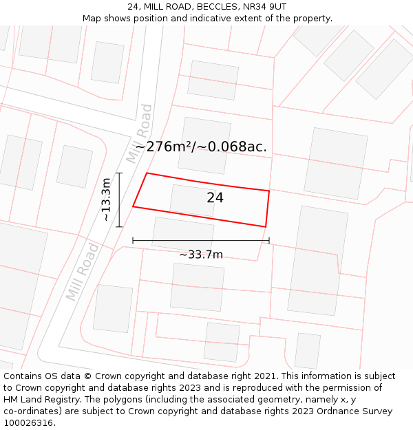 24, MILL ROAD, BECCLES, NR34 9UT: Plot and title map