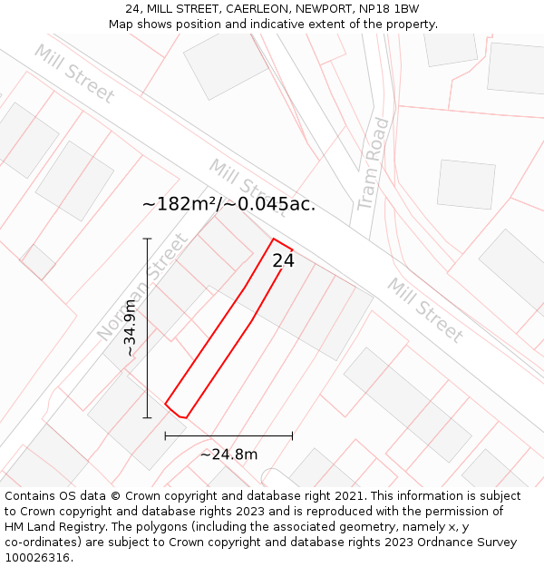 24, MILL STREET, CAERLEON, NEWPORT, NP18 1BW: Plot and title map