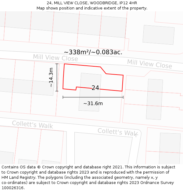 24, MILL VIEW CLOSE, WOODBRIDGE, IP12 4HR: Plot and title map