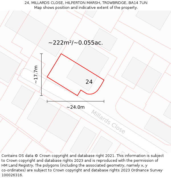 24, MILLARDS CLOSE, HILPERTON MARSH, TROWBRIDGE, BA14 7UN: Plot and title map
