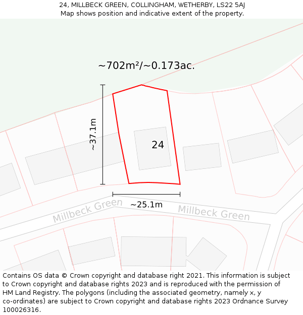 24, MILLBECK GREEN, COLLINGHAM, WETHERBY, LS22 5AJ: Plot and title map